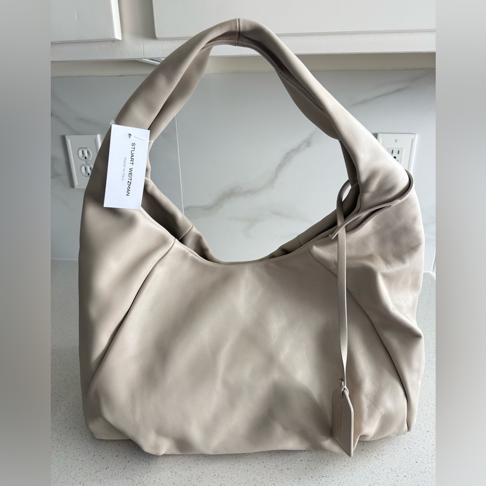 Stuart Weitzman Moda Oat Cream Italian Leather Hobo Bag Made In Italy - Picture 2 of 7